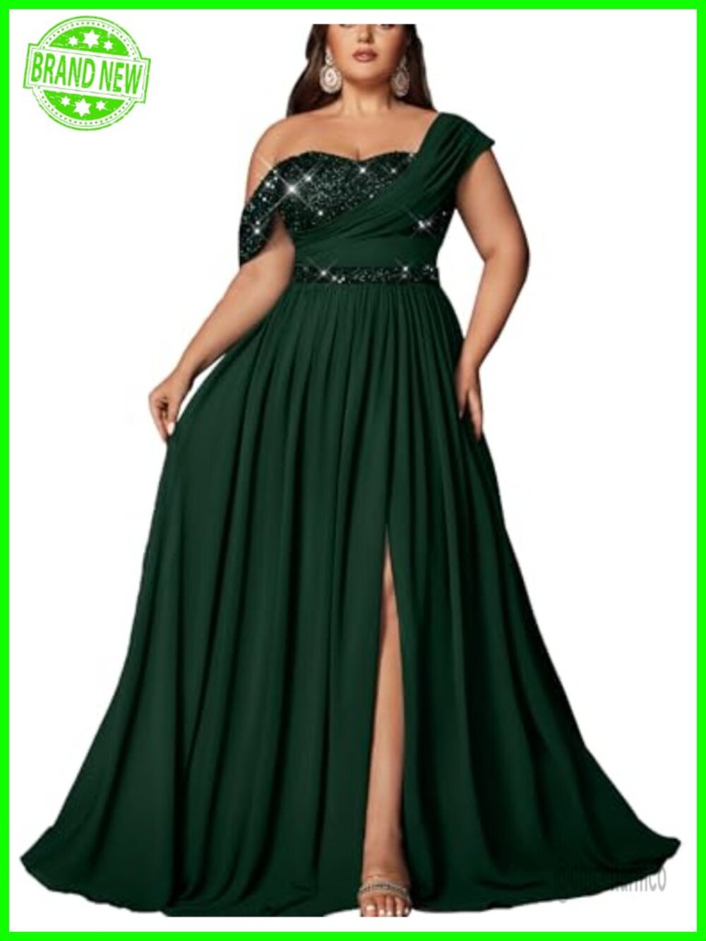 Women Sequin One Shoulder High Slit Formal Evening Prom Dress Plus Size
